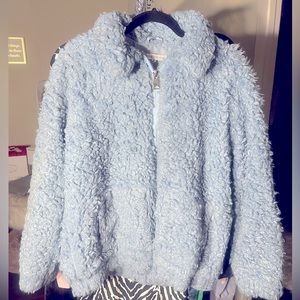 PERFECT SKY BLUE COLOR TEDDY ZIP COAT